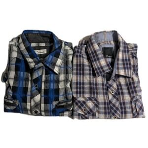 7 Diamonds Mens Plaid Button Up Shirt Bundle Sz S Blue Brown Long Sleeve